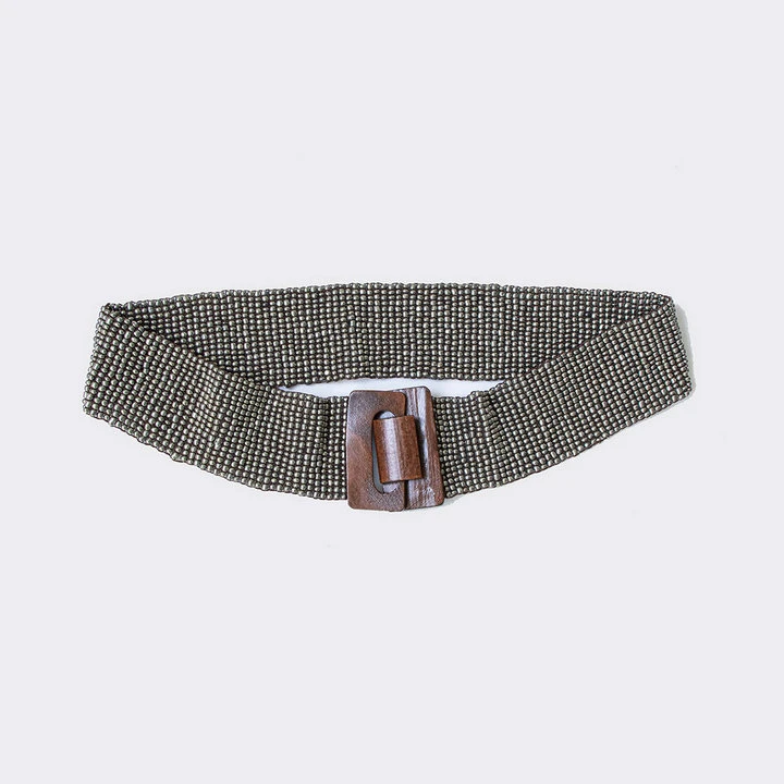 Women′s Handmade Beaded Bohemian Geometric Colorful Elastic Wood Buckle Ethnic Waistband Fashion Belt Custom Waistband