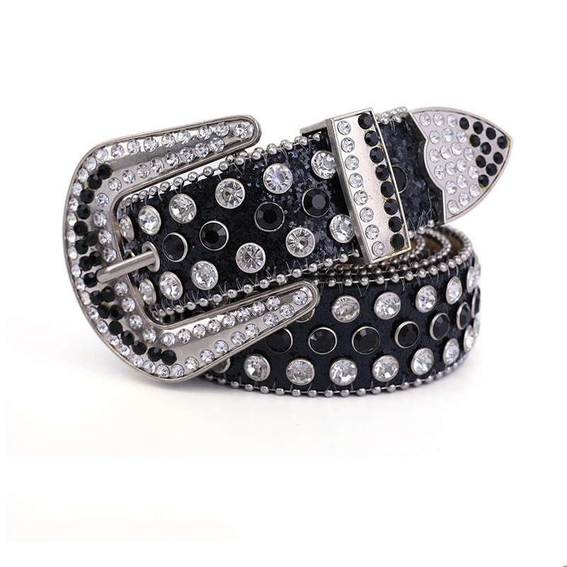 Custom Colorful Diamond Crystal Western Cowgirl Faux Leather Bling Studded Crystal Men Rhinestone Belt