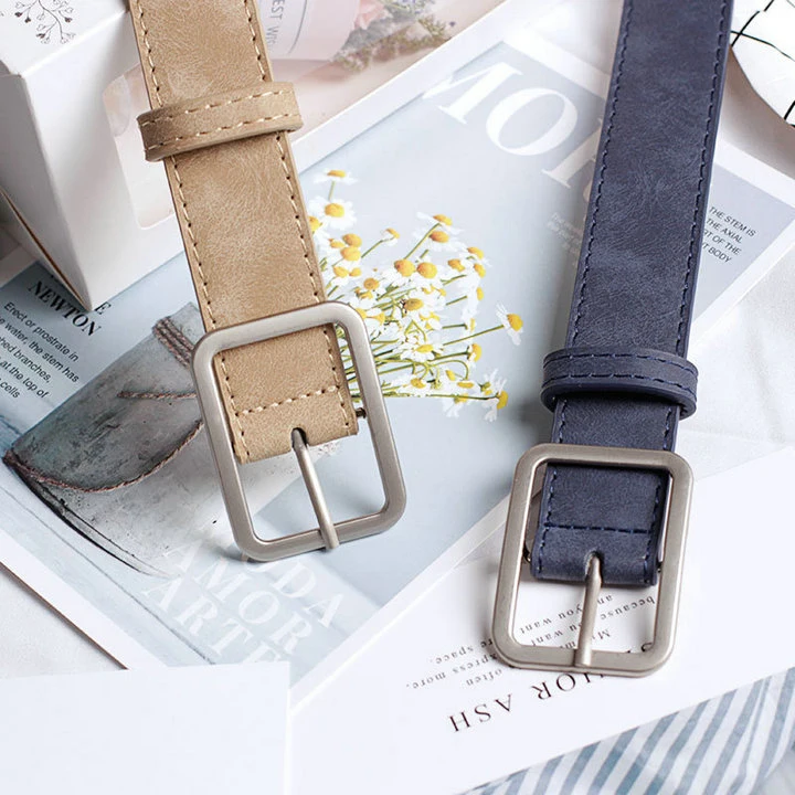 Simple and Versatile Square Buckle Faux Leather Belt Fashion Belt Retro Student Belt Unisex PU Belt Custom Belt